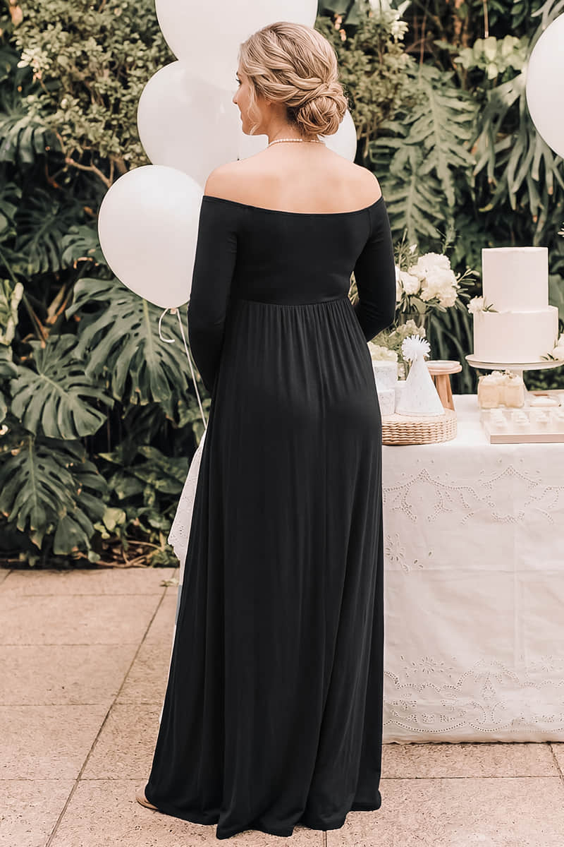 Solid Long Sleeve Off-Shoulder Maternity Maxi Dress