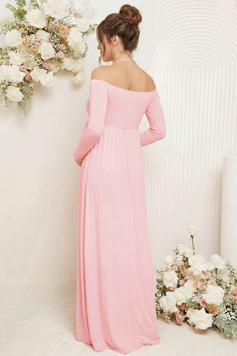 Solid Long Sleeve Off-Shoulder Maternity Maxi Dress