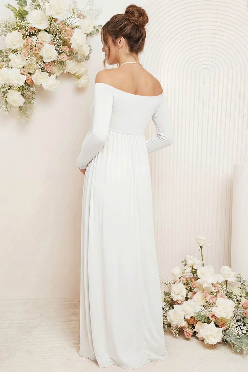 Solid Long Sleeve Off-Shoulder Maternity Maxi Dress