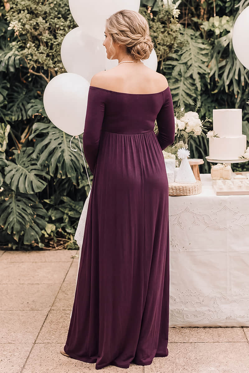 Solid Long Sleeve Off-Shoulder Maternity Maxi Dress