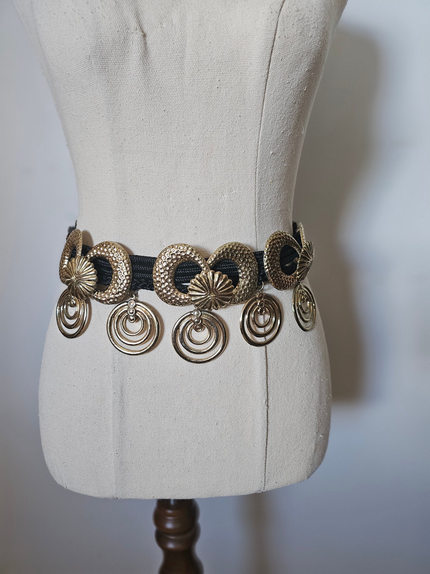 Vintage 80s Gold Disc Statement Belt L